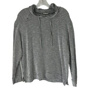 Olivia Rae Hooded Knit Shirt Womens Medium Black White Stripes Drawstring Casual